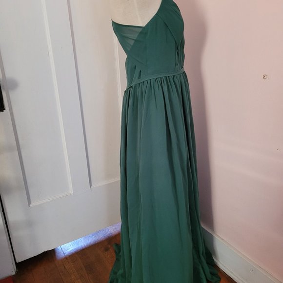 Azazie Bridesmaid Dress A-Line Pleated Eucalyptus Green Size L - Picture 7 of 12